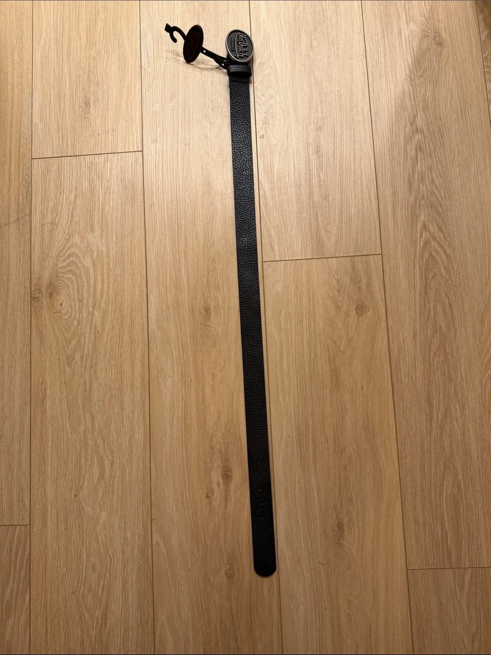 Von Dutch Black Belt with Silver Oval Logo Buckle and Red Tag